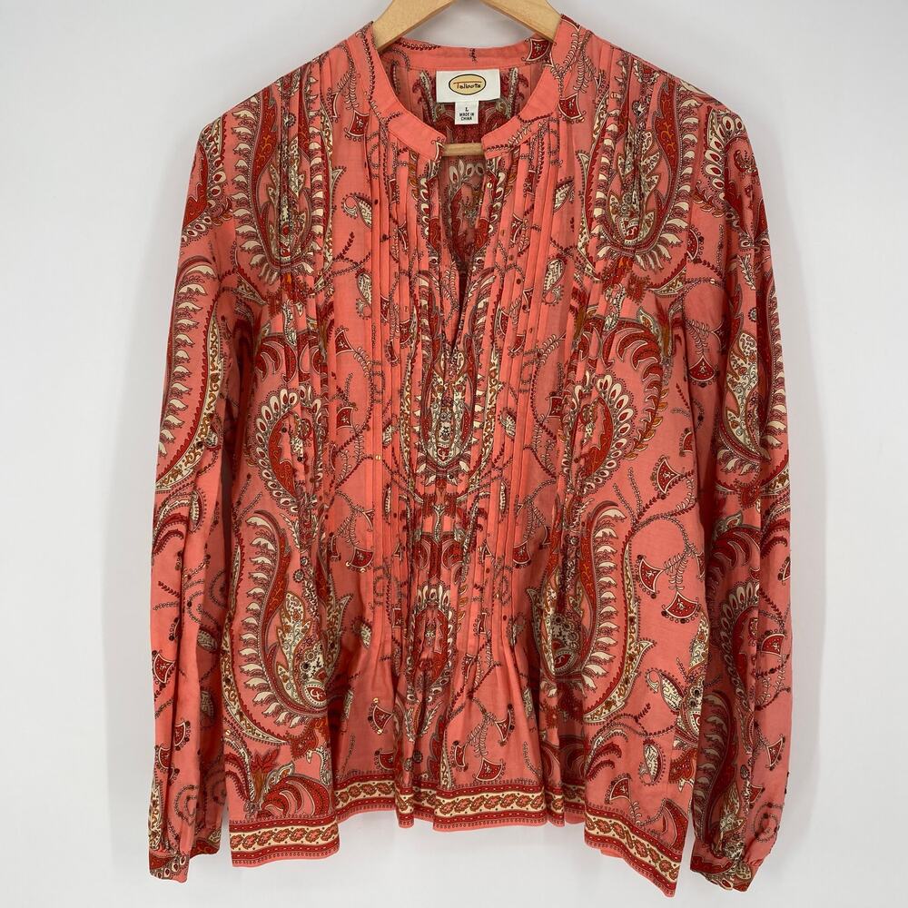 Talbots Blouse Women’s Large Floral Paisley Pin Tuck‎ Pleats Classic Business